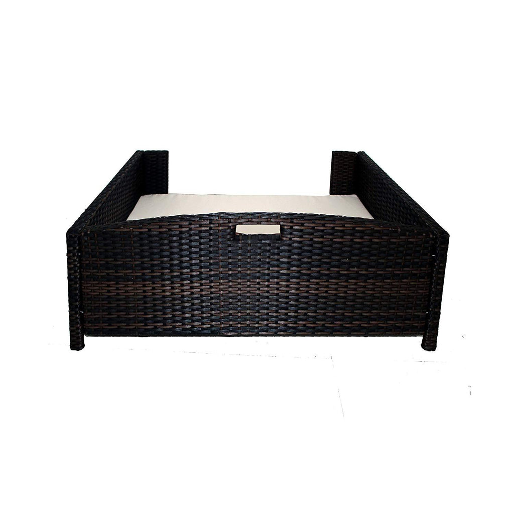 Iconic Pet Rectangular Rattan / Wicker Pet Bed in Varying Sizes  Metal Framed Indoor / Outdoor Furniture for Dogs / Cats Made of Pliable Rattan, Easy to Clean, Water Resistant Cushion Cover