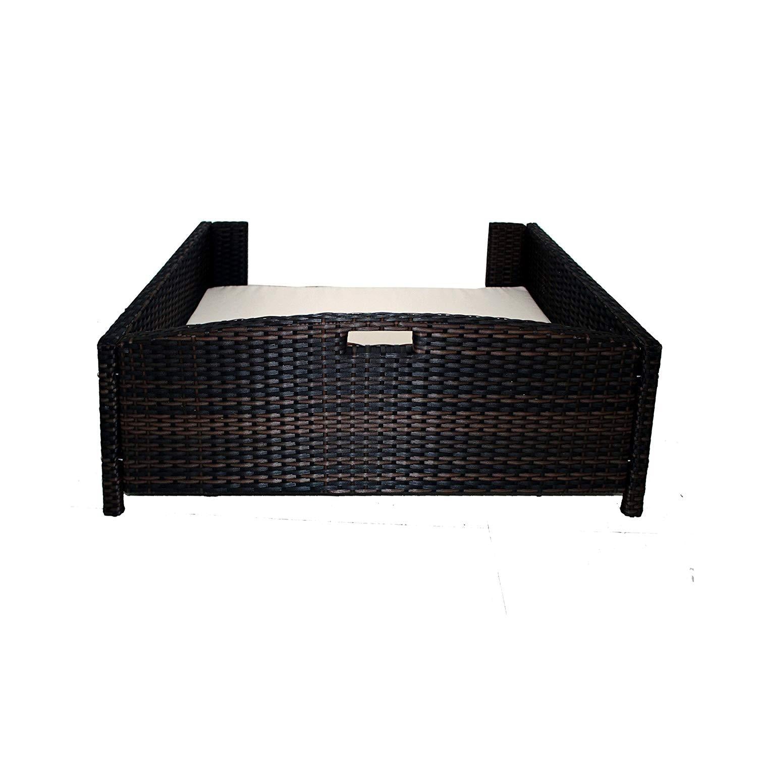 Iconic Pet Rectangular Rattan / Wicker Pet Bed in Varying Sizes  Metal Framed Indoor / Outdoor Furniture for Dogs / Cats Made of Pliable Rattan, Easy to Clean, Water Resistant Cushion Cover