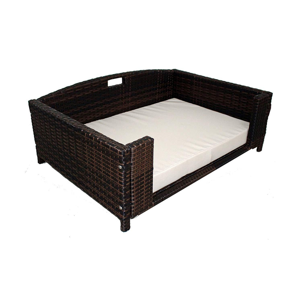 Iconic Pet Rectangular Rattan / Wicker Pet Bed in Varying Sizes  Metal Framed Indoor / Outdoor Furniture for Dogs / Cats Made of Pliable Rattan, Easy to Clean, Water Resistant Cushion Cover