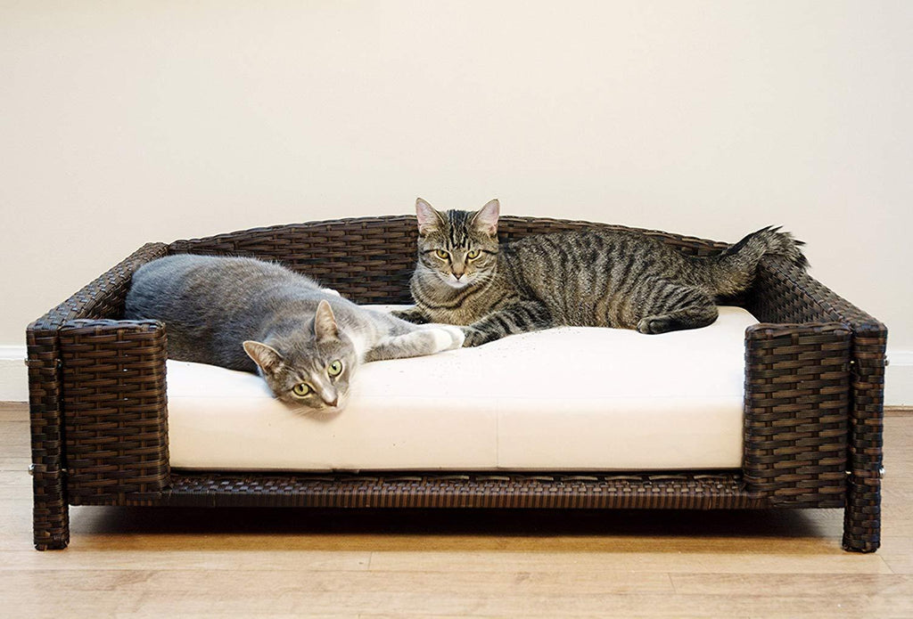 Iconic Pet Rectangular Rattan / Wicker Pet Bed in Varying Sizes  Metal Framed Indoor / Outdoor Furniture for Dogs / Cats Made of Pliable Rattan, Easy to Clean, Water Resistant Cushion Cover