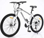 XunLiu 26 Inch Adult Moutain Bicycle High Carbon Steel Frame 21 Speed City Road Bike for Adults and Teens-US Stock (White-Black)