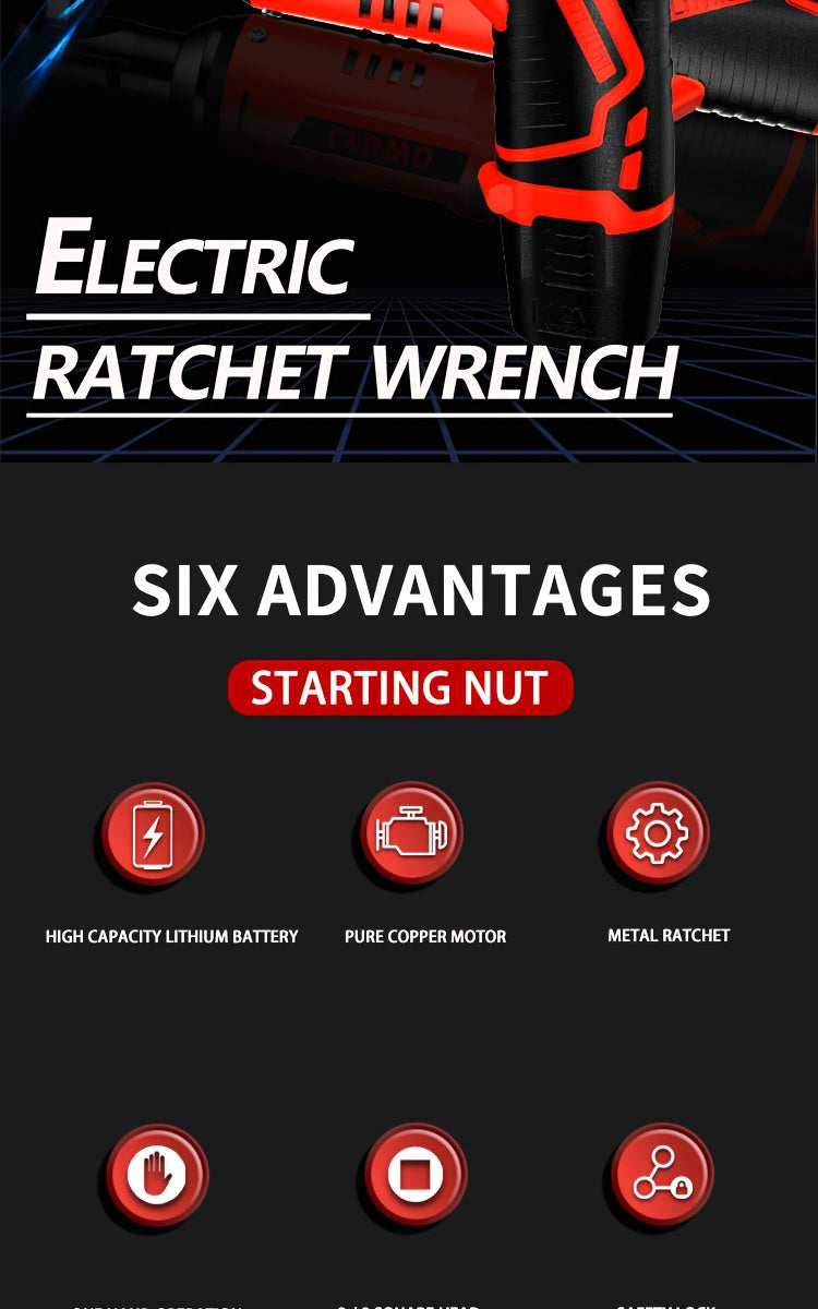 LYUWO 1 Set 12V Cordless Electric Wrench, 45NM 3/8'' Ratchet, Illuminated Remove Screws & Nuts Automotive Repair Tool, Right Angle Wrench, Power Tools