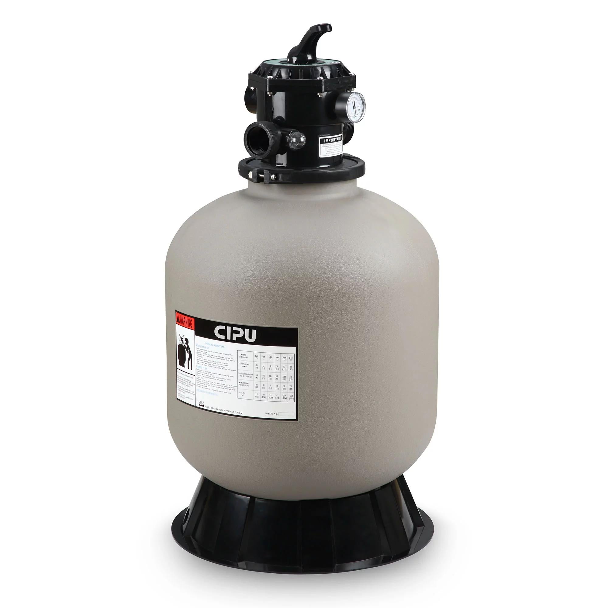 19-inch top mount swimming pool sand filter with 6-way valve