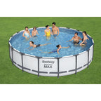18 x 4 Foot Round Steel Frame Above Ground Backyard Swimming Pool with Cleaning Kit Maintenance Tool Skimmer and Vacuum