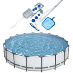 18 x 4 Foot Round Steel Frame Above Ground Backyard Swimming Pool with Cleaning Kit Maintenance Tool Skimmer and Vacuum