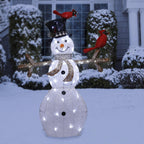 Alpine Corporation 74-Inch Mesh Snowman Décor with Red Birds and LED Lights