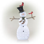 Alpine Corporation 74-Inch Mesh Snowman Décor with Red Birds and LED Lights