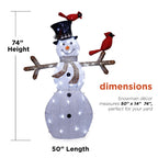 Alpine Corporation 74-Inch Mesh Snowman Décor with Red Birds and LED Lights