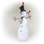 Alpine Corporation 74-Inch Mesh Snowman Décor with Red Birds and LED Lights