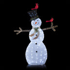 Alpine Corporation 74-Inch Mesh Snowman Décor with Red Birds and LED Lights
