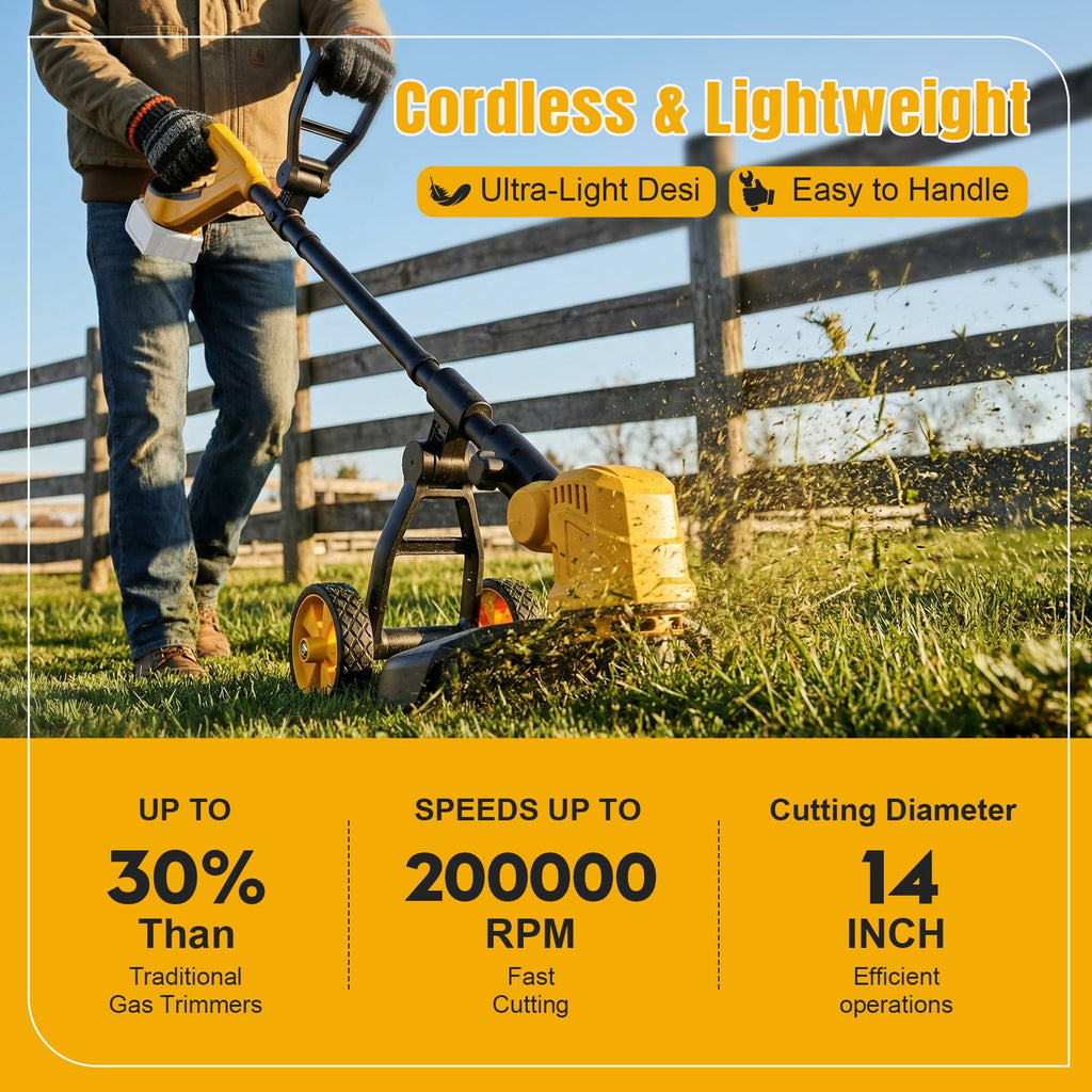 Cordless String Trimmer &amp; Lawn Edger for Dewalt 20V Battery (NO Battery), 14" Electric Weed Eater and Edger Battery Powered, 3 in 1 Lawn Tool Wheeled with 8 Pcs Grass Cutter Spool Line for Yard Garden