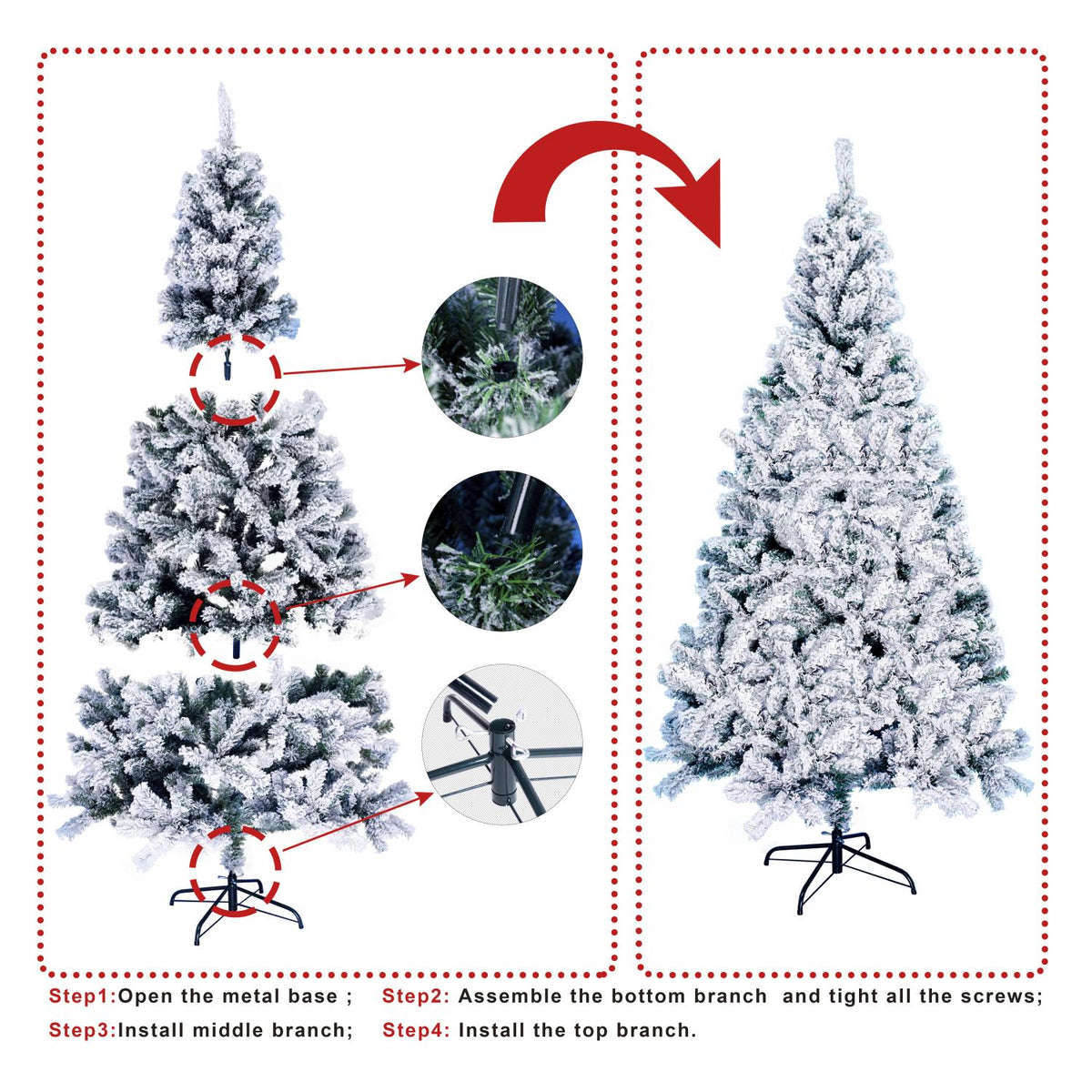 7.5ft Snow Flocked Christmas Tree Artificial Holiday Christmas Tree+Stand Decor