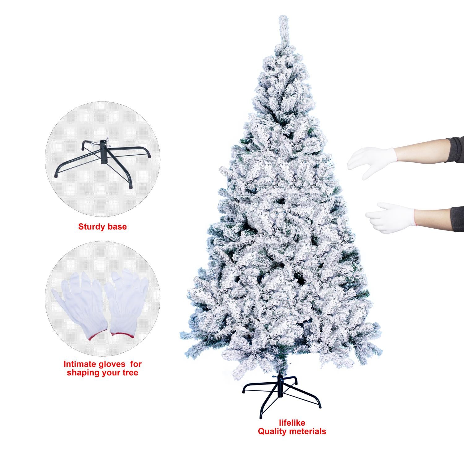 7.5ft Snow Flocked Christmas Tree Artificial Holiday Christmas Tree+Stand Decor