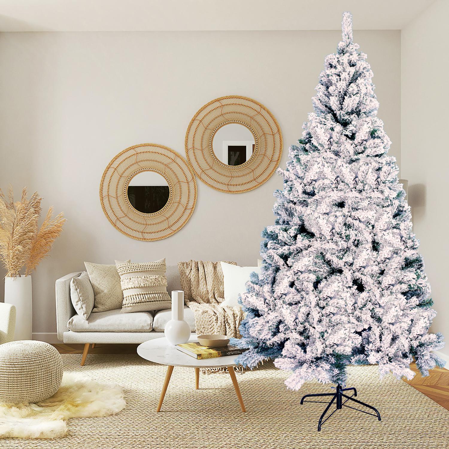 7.5ft Snow Flocked Christmas Tree Artificial Holiday Christmas Tree+Stand Decor