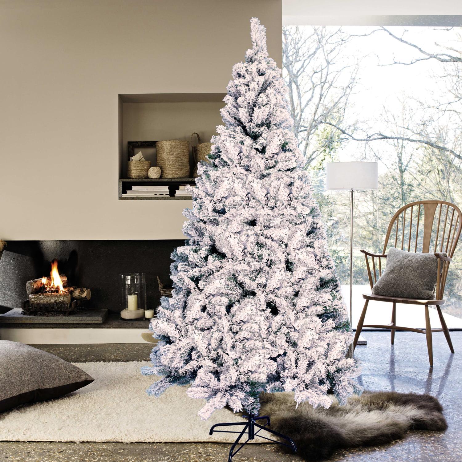 7.5ft Snow Flocked Christmas Tree Artificial Holiday Christmas Tree+Stand Decor