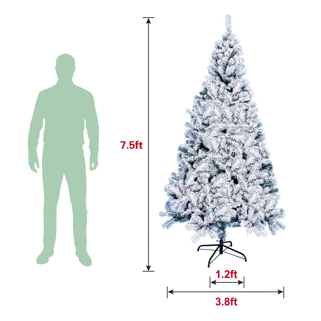 7.5ft Snow Flocked Christmas Tree Artificial Holiday Christmas Tree+Stand Decor