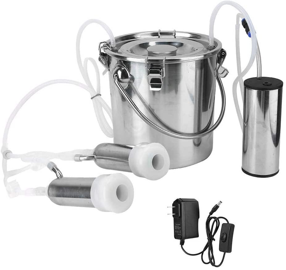 electric milking machine kit,5l portable stainless steel household high configuration double head electric milking machine with vacuum-pulse pump for sheep goat cow(cow)