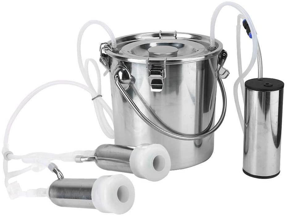 electric milking machine kit,5l portable stainless steel household high configuration double head electric milking machine with vacuum-pulse pump for sheep goat cow(cow)