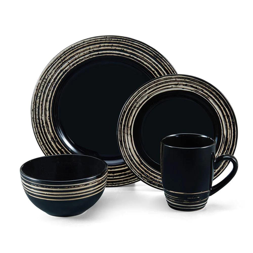 Bryson Black 16 Piece Dinnerware Set, Service for 4