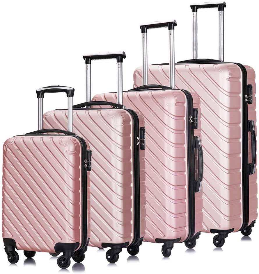 4PC 18-28 Inch Hardshell Luggage ABS Luggages Sets With Spinner Wheels Hard Shell Spinner Carry On Suitcase (Rose Gold, 4 PCS)