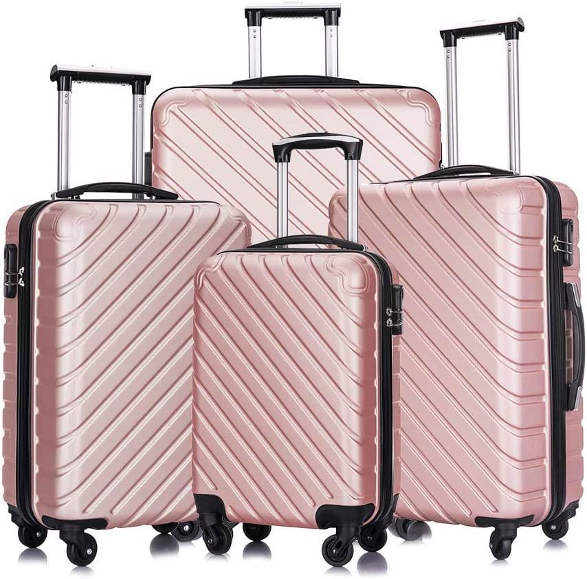 4PC 18-28 Inch Hardshell Luggage ABS Luggages Sets With Spinner Wheels Hard Shell Spinner Carry On Suitcase (Rose Gold, 4 PCS)