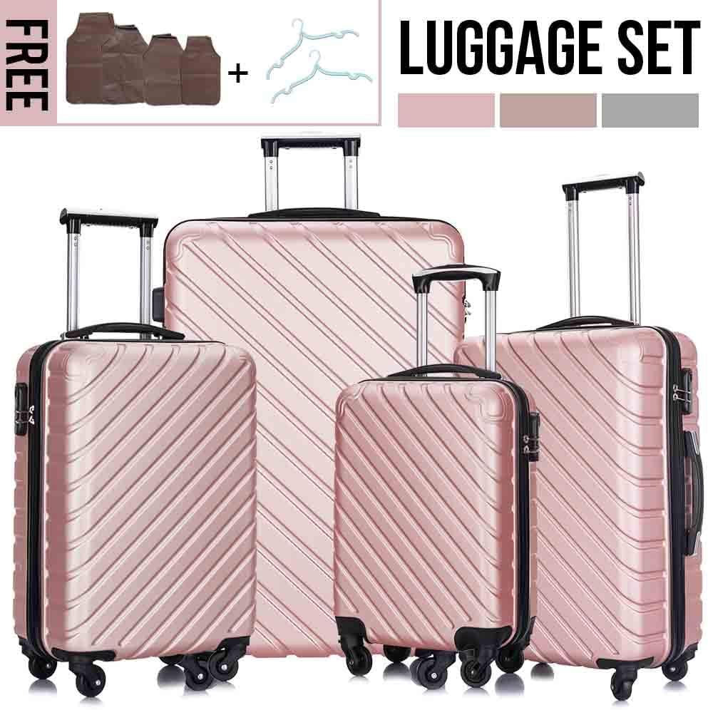 4PC 18-28 Inch Hardshell Luggage ABS Luggages Sets With Spinner Wheels Hard Shell Spinner Carry On Suitcase (Rose Gold, 4 PCS)