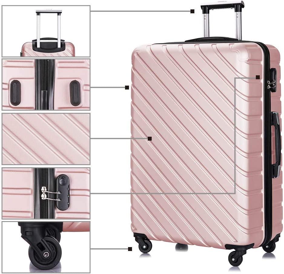 4PC 18-28 Inch Hardshell Luggage ABS Luggages Sets With Spinner Wheels Hard Shell Spinner Carry On Suitcase (Rose Gold, 4 PCS)
