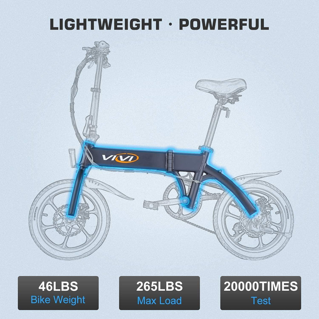 Vivi 16" Folding Electric Bike for Adults, 350W Motor Ebike, with 36V 10.4Ah Lithium-Ion Battery,  6-Speed Gears, Adults Electric Bicycle for Daily Cruises, Commutes