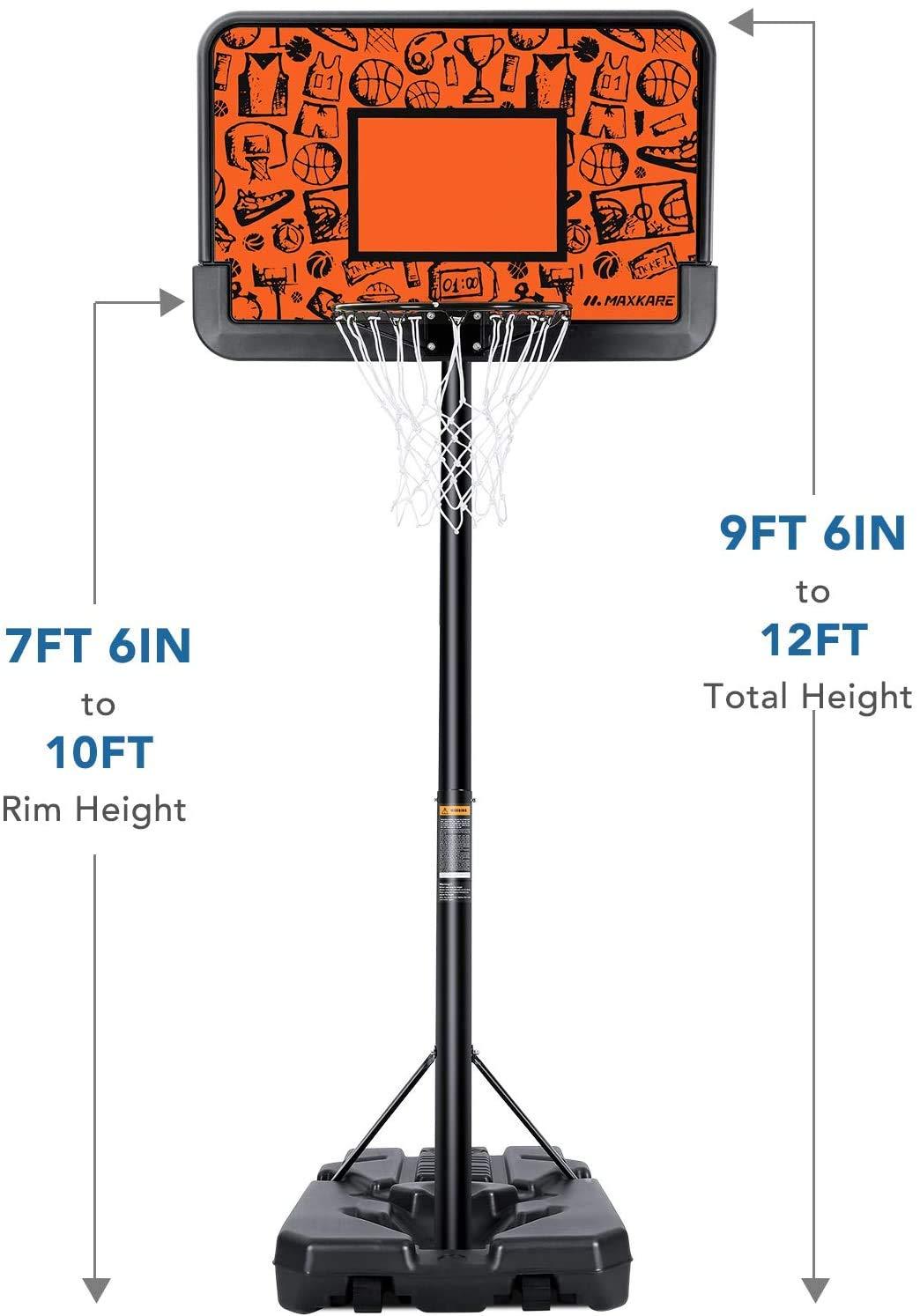 MaxKare 44inch Portable Basketball Hoop 7 FT 6 in 10 FT  Height Adjustable,  Basketball Goal System Outdoor Basketball Equipment with Strong Base