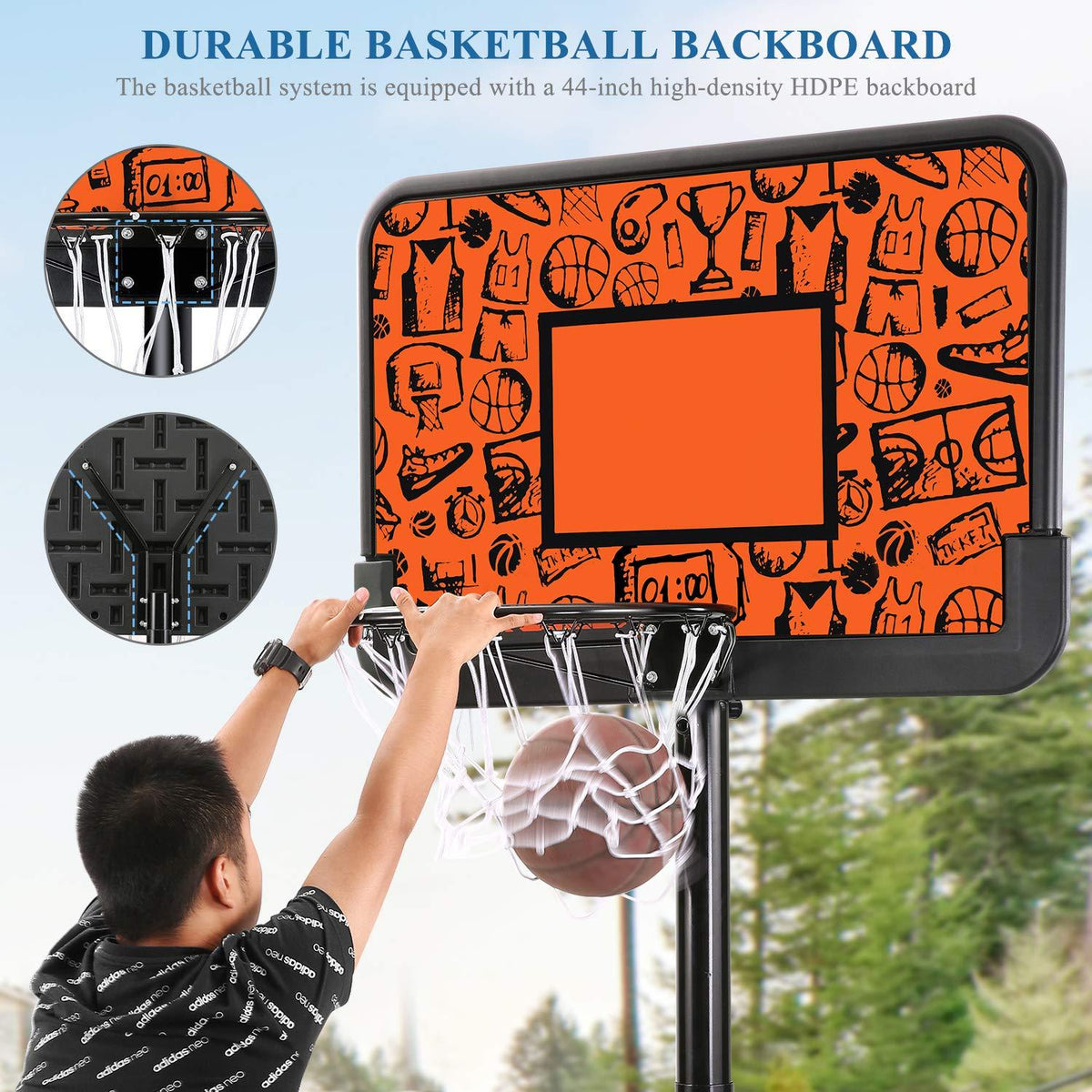 MaxKare 44inch Portable Basketball Hoop 7 FT 6 in 10 FT  Height Adjustable,  Basketball Goal System Outdoor Basketball Equipment with Strong Base