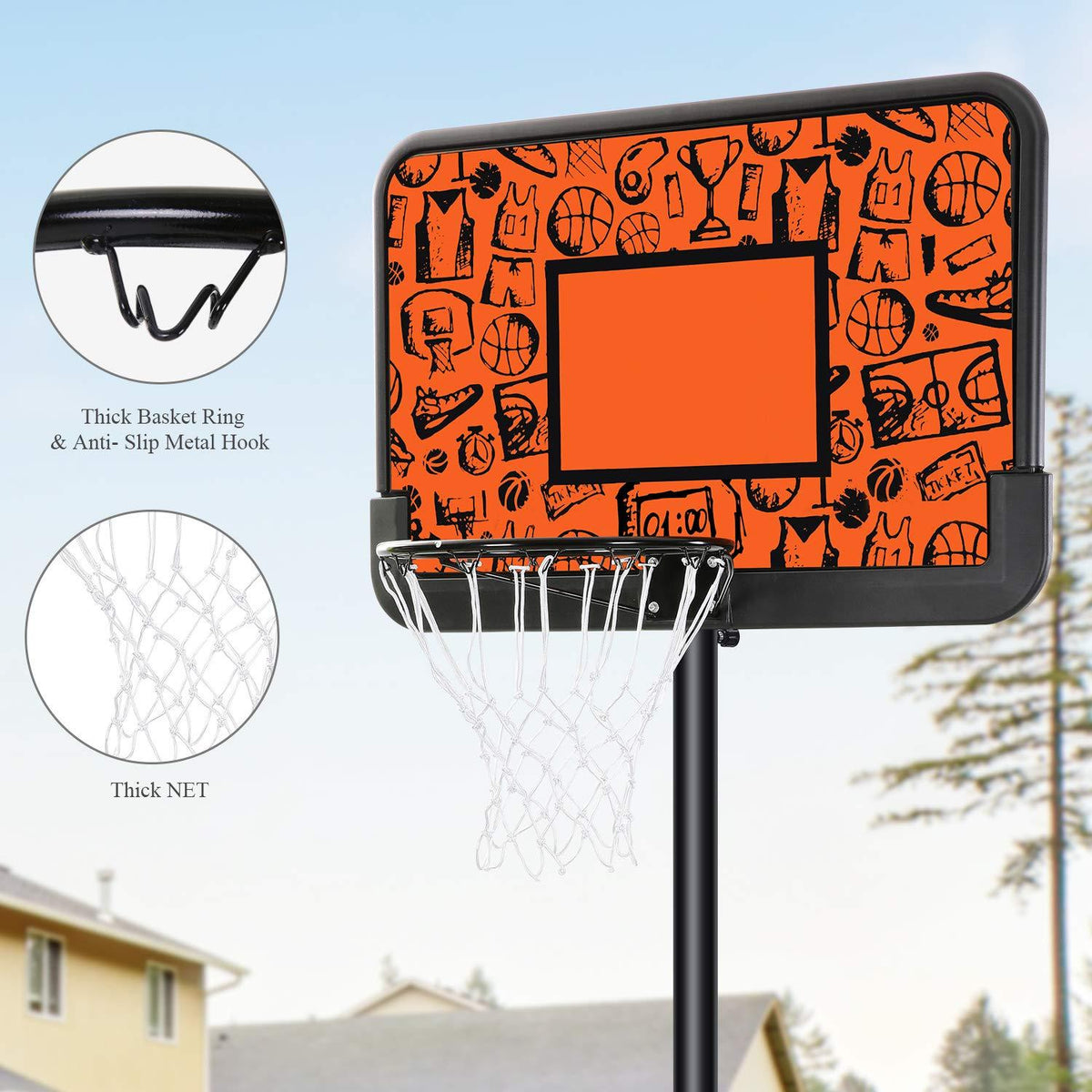 MaxKare 44inch Portable Basketball Hoop 7 FT 6 in 10 FT  Height Adjustable,  Basketball Goal System Outdoor Basketball Equipment with Strong Base