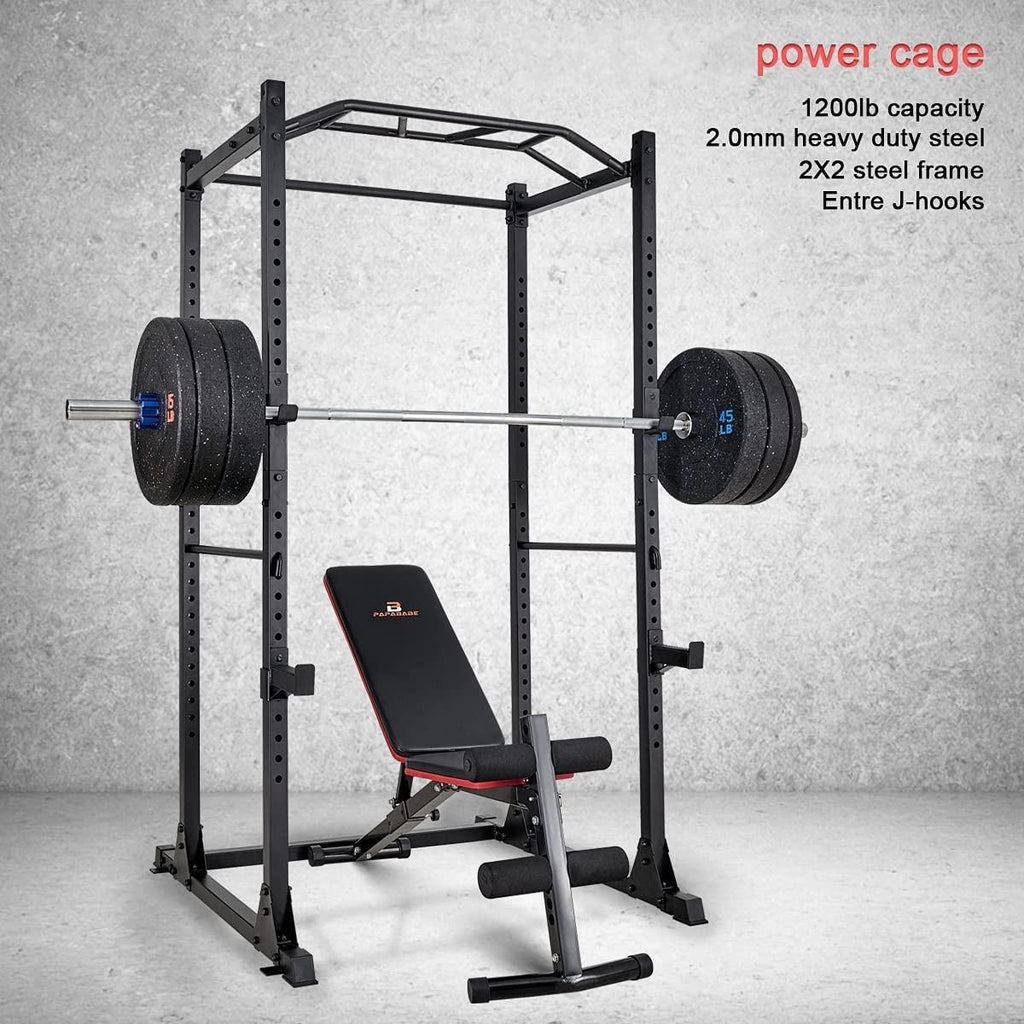 GARTIO 1200-Pound Power Cawith 2 J-Hooks Multi-Function Power Rack Home Gym Strength Training