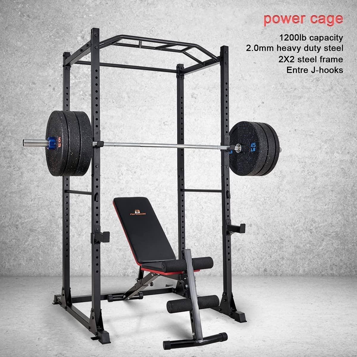 GARTIO 1200-Pound Power Cawith 2 J-Hooks Multi-Function Power Rack Home Gym Strength Training