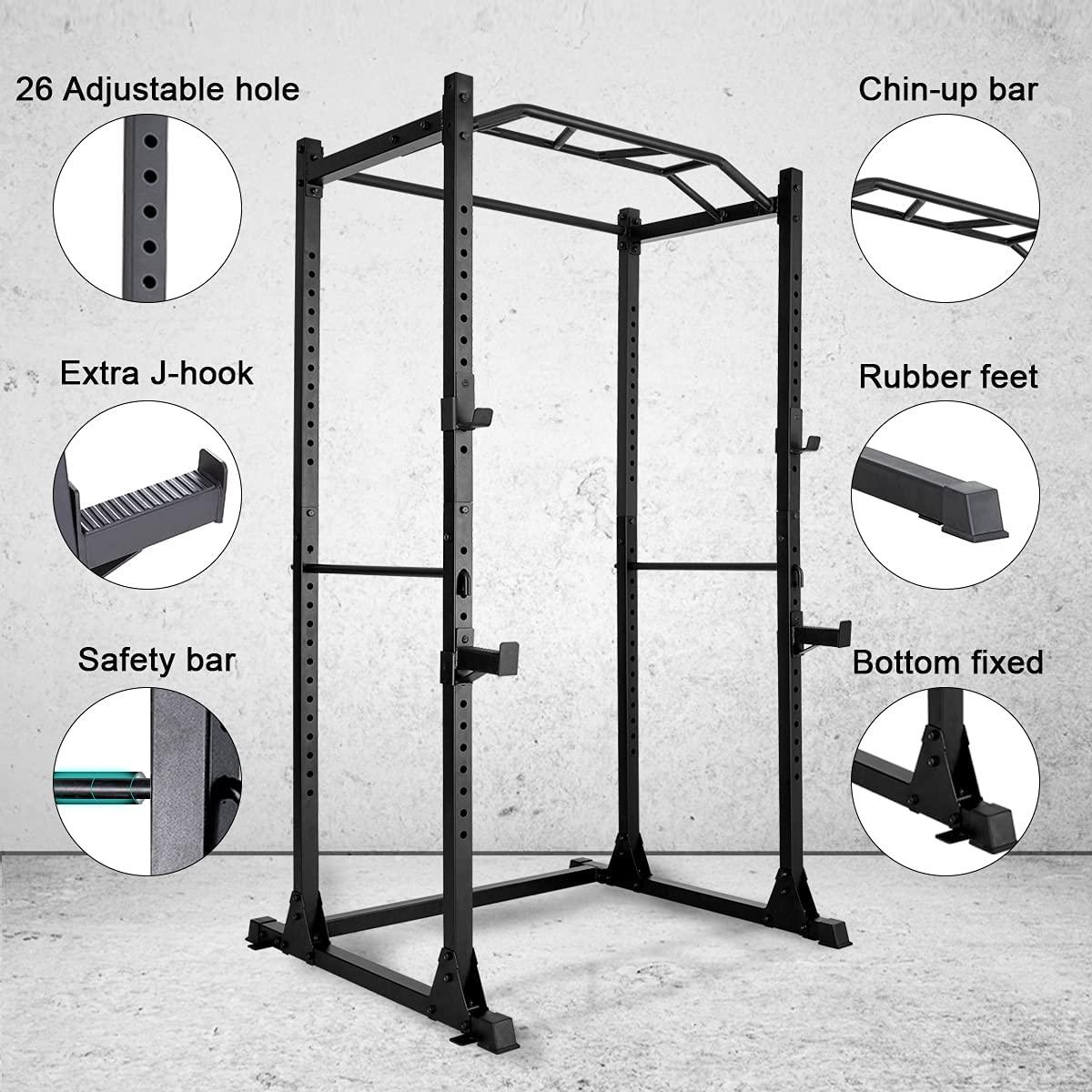 GARTIO 1200-Pound Power Cawith 2 J-Hooks Multi-Function Power Rack Home Gym Strength Training