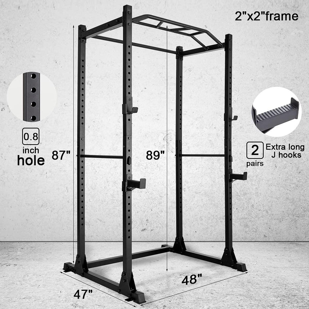 GARTIO 1200-Pound Power Cawith 2 J-Hooks Multi-Function Power Rack Home Gym Strength Training