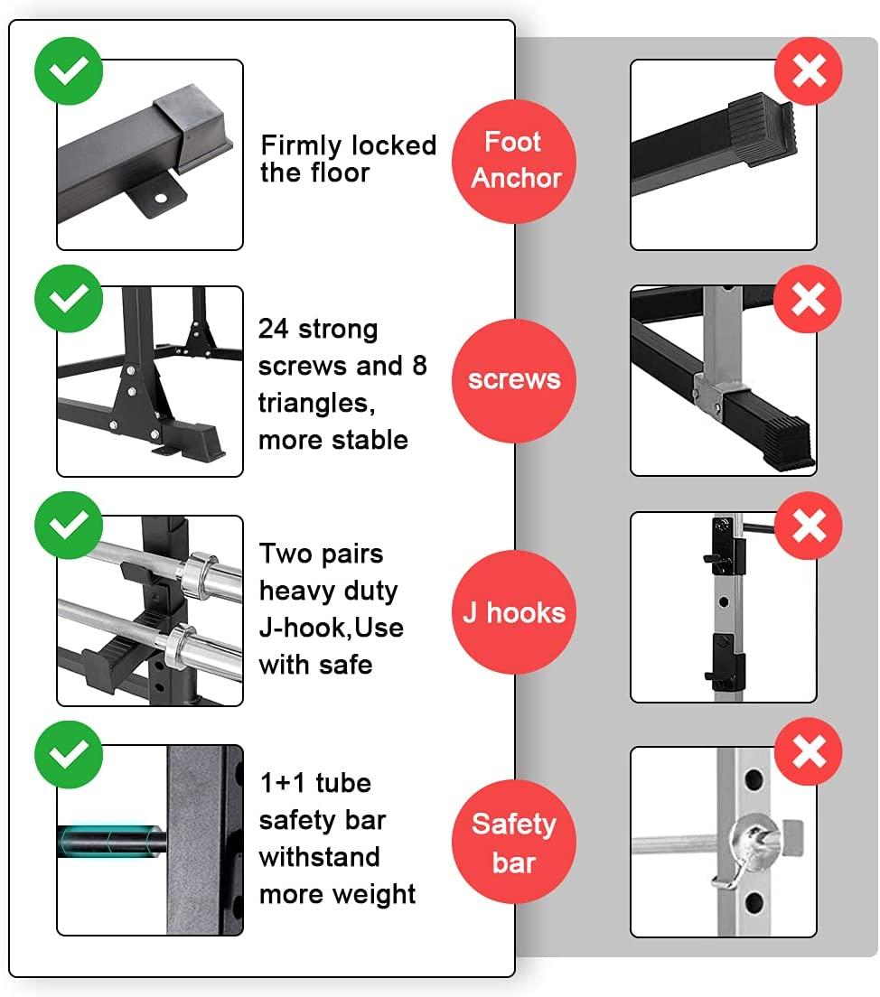GARTIO 1200-Pound Power Cawith 2 J-Hooks Multi-Function Power Rack Home Gym Strength Training