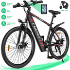 Campmoy 350W Electric Mountain Bike,  21-Speed Shifter, -in 36V/10.4Ah Battery, Adult Ebike Electric Bicycle with 4 WorModes, Up to 20MPH Speed, IPX5 Waterproof, Bike Lock