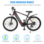 Campmoy 350W Electric Mountain Bike,  21-Speed Shifter, -in 36V/10.4Ah Battery, Adult Ebike Electric Bicycle with 4 WorModes, Up to 20MPH Speed, IPX5 Waterproof, Bike Lock
