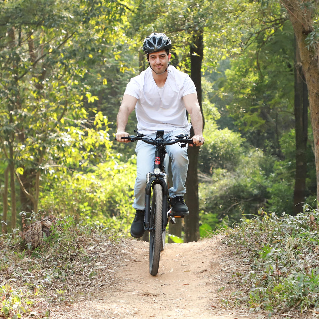 Campmoy 350W Electric Mountain Bike,  21-Speed Shifter, -in 36V/10.4Ah Battery, Adult Ebike Electric Bicycle with 4 WorModes, Up to 20MPH Speed, IPX5 Waterproof, Bike Lock
