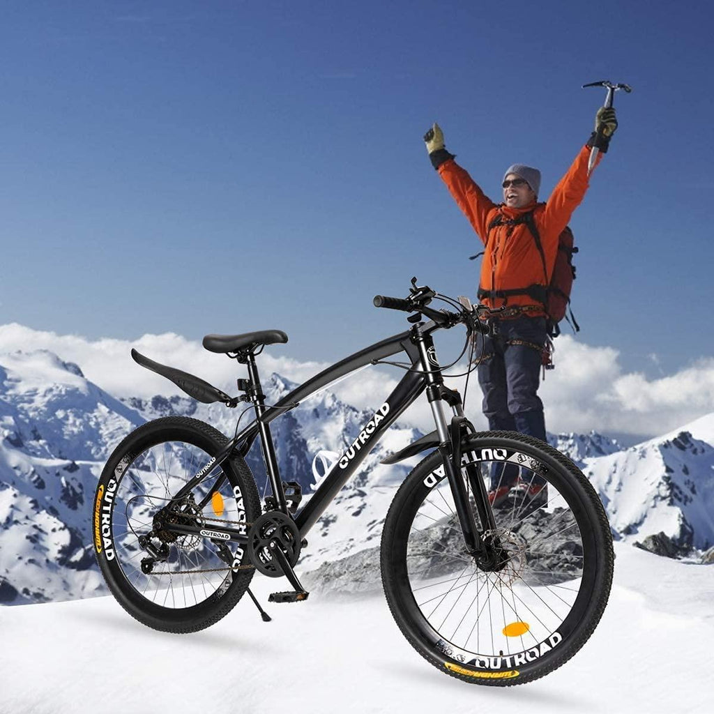 Outroad 26 Inches Mountain Bike for Men/Women, 21 Speeds Trek Bike, 26 in Wheels, Full Suspension Adult Bicycle Spring Fork Anti-Slip Bike, Black