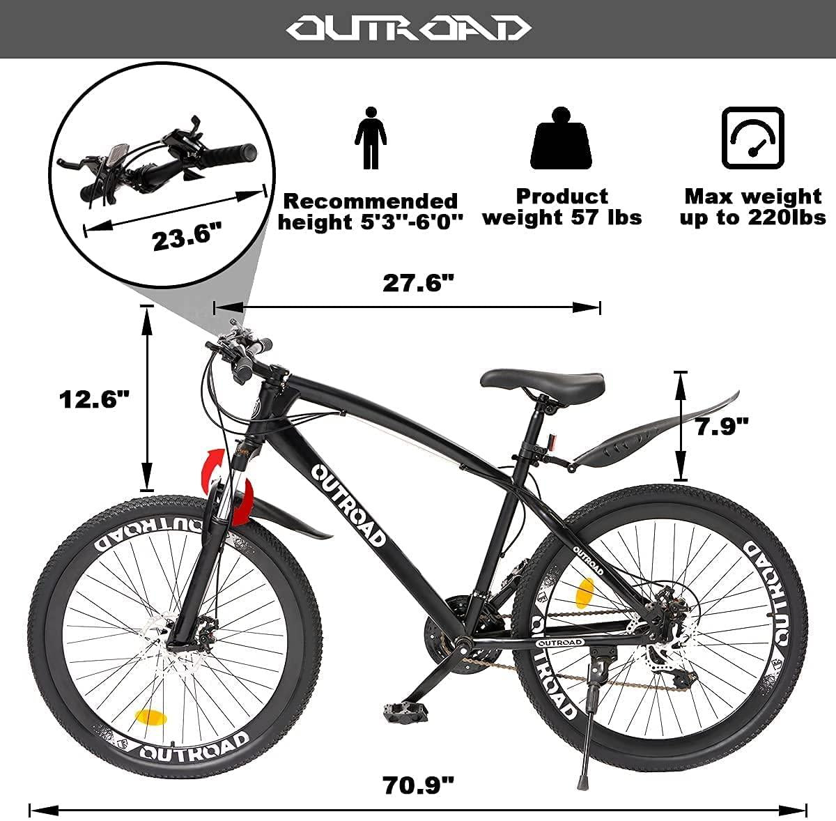 Outroad 26 Inches Mountain Bike for Men/Women, 21 Speeds Trek Bike, 26 in Wheels, Full Suspension Adult Bicycle Spring Fork Anti-Slip Bikes, Black