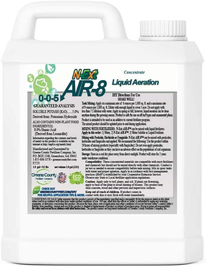 n-ext liquid lawn and yard fertilizer soil activator by greene county fertilizer - 4 gallons - 7-0-0 greeneeffect - liquid d-thatch - liquid aeration air8 - root growth stimulant (rgs)