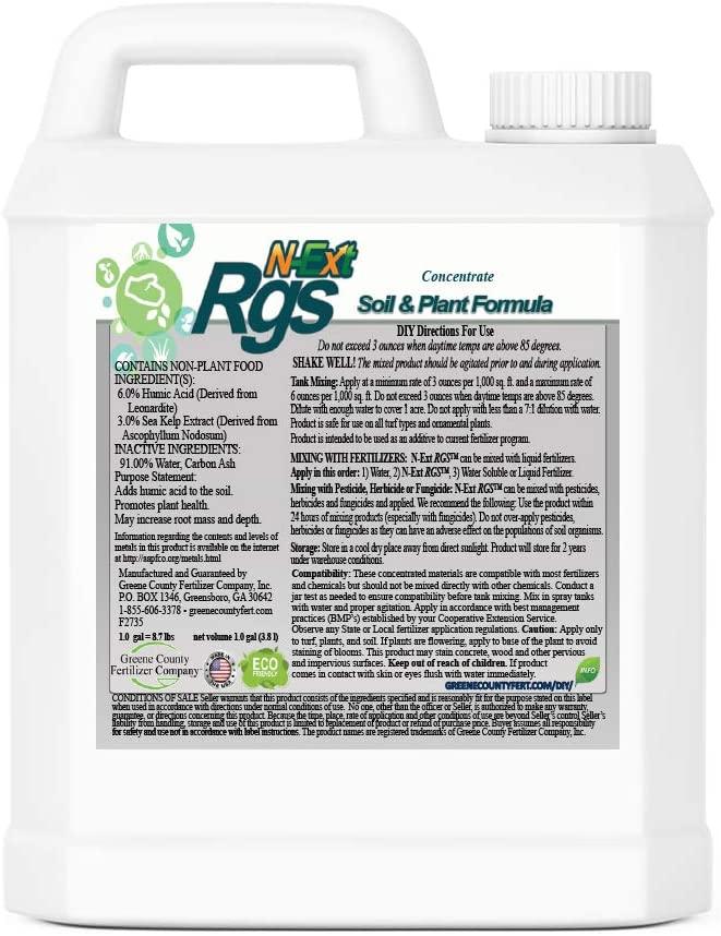 n-ext liquid lawn and yard fertilizer soil activator by greene county fertilizer - 4 gallons - 7-0-0 greeneeffect - liquid d-thatch - liquid aeration air8 - root growth stimulant (rgs)