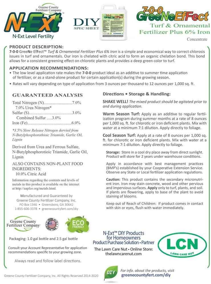 n-ext liquid lawn and yard fertilizer soil activator by greene county fertilizer - 4 gallons - 7-0-0 greeneeffect - liquid d-thatch - liquid aeration air8 - root growth stimulant (rgs)