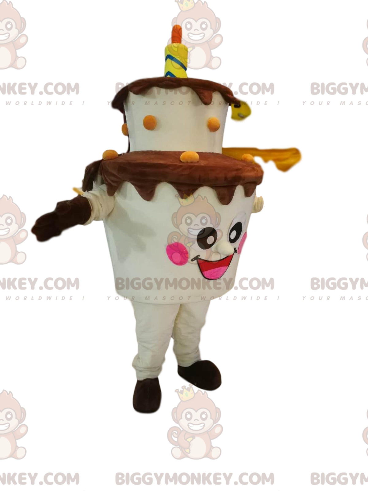BIGGYMONKEYmascot costume two-tier cake, with candle. cake costume
