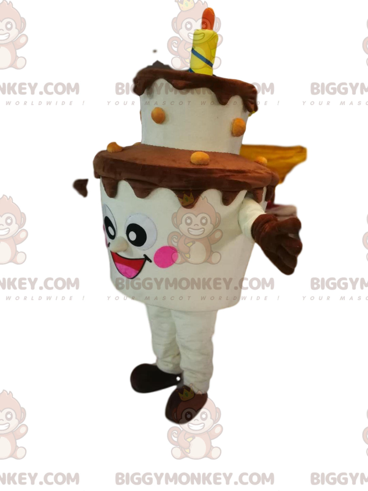 BIGGYMONKEYmascot costume two-tier cake, with candle. cake costume