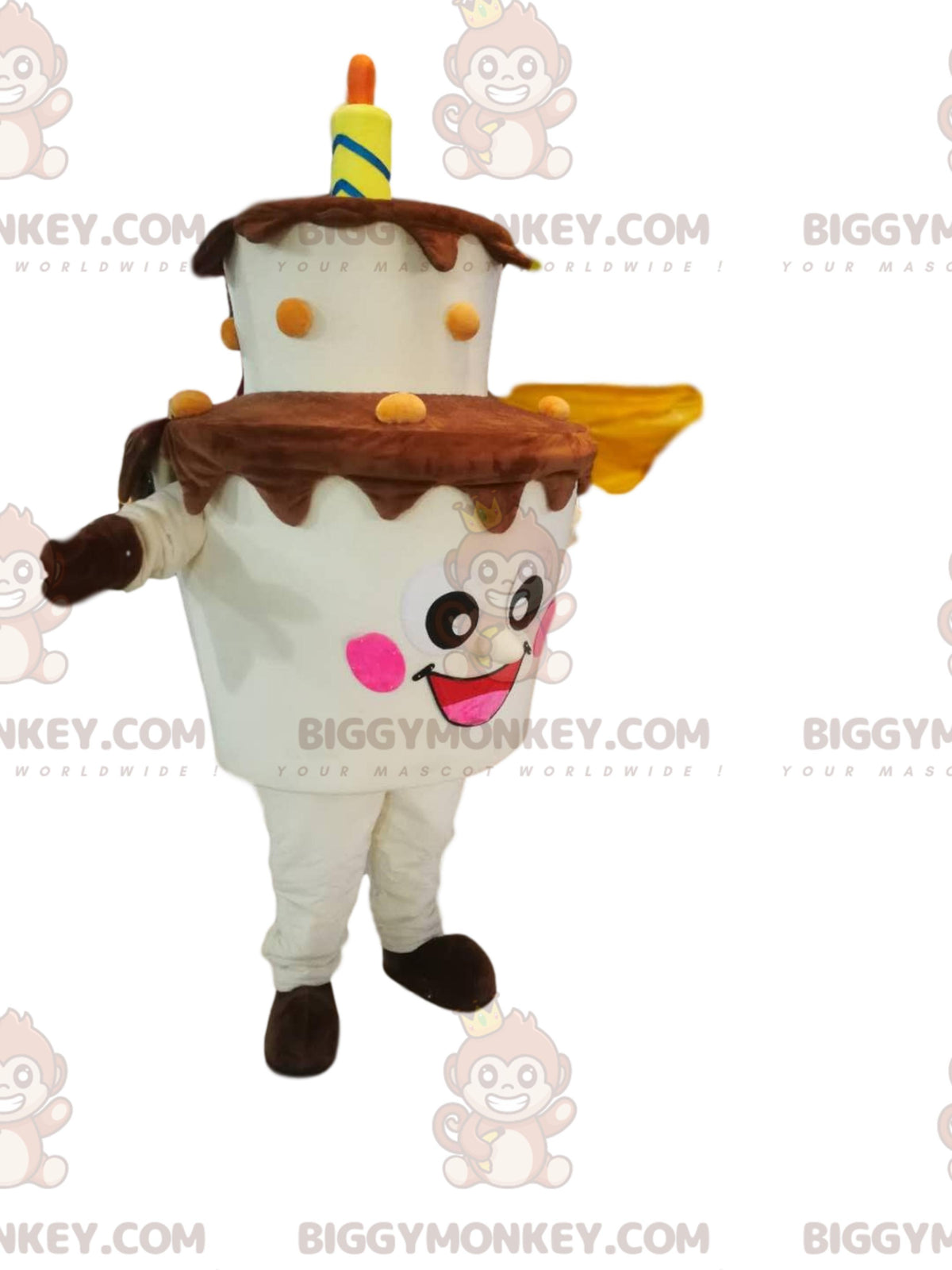 BIGGYMONKEYmascot costume two-tier cake, with candle. cake costume