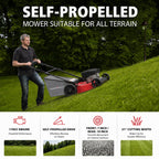 21-Inch 3-in-1 Gas Self-Propelled Lawn Mower,170CC OHV Engine,Bagging/Mulching/Rear Discharging, 6 Cutting Heights, Durable Steel Deck, Rear-Wheel Drive, for Garden, Yard