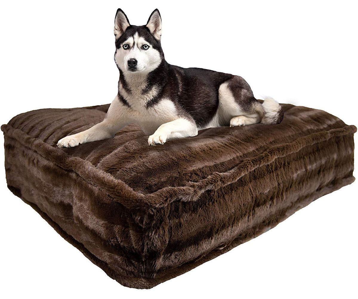 BESSIE AND BARNIE Godiva Brown Ultra Plush  Fur Luxury Durable Sicilian Rectangle Pet/Dog Bed
