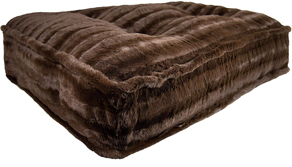 BESSIE AND BARNIE Godiva Brown Ultra Plush  Fur Luxury Durable Sicilian Rectangle Pet/Dog Bed